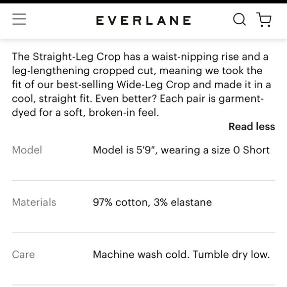 Everlane straight leg crop pant, size 00 - Picture 3 of 8